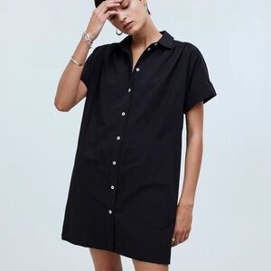 Madewell Black Collared Button-Front Mini Shirt Dress Size Small